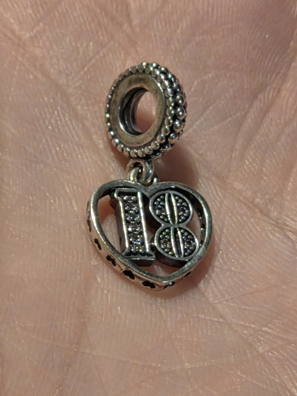 Pandora Silver '18' Heart Dangle Charm